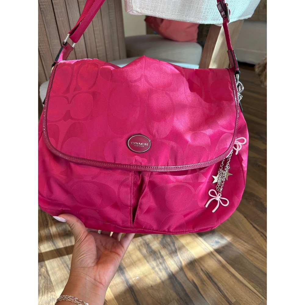 Coach Poppy Signature C Hot Pink Nylon Messenger Crossbody Bag F18149
